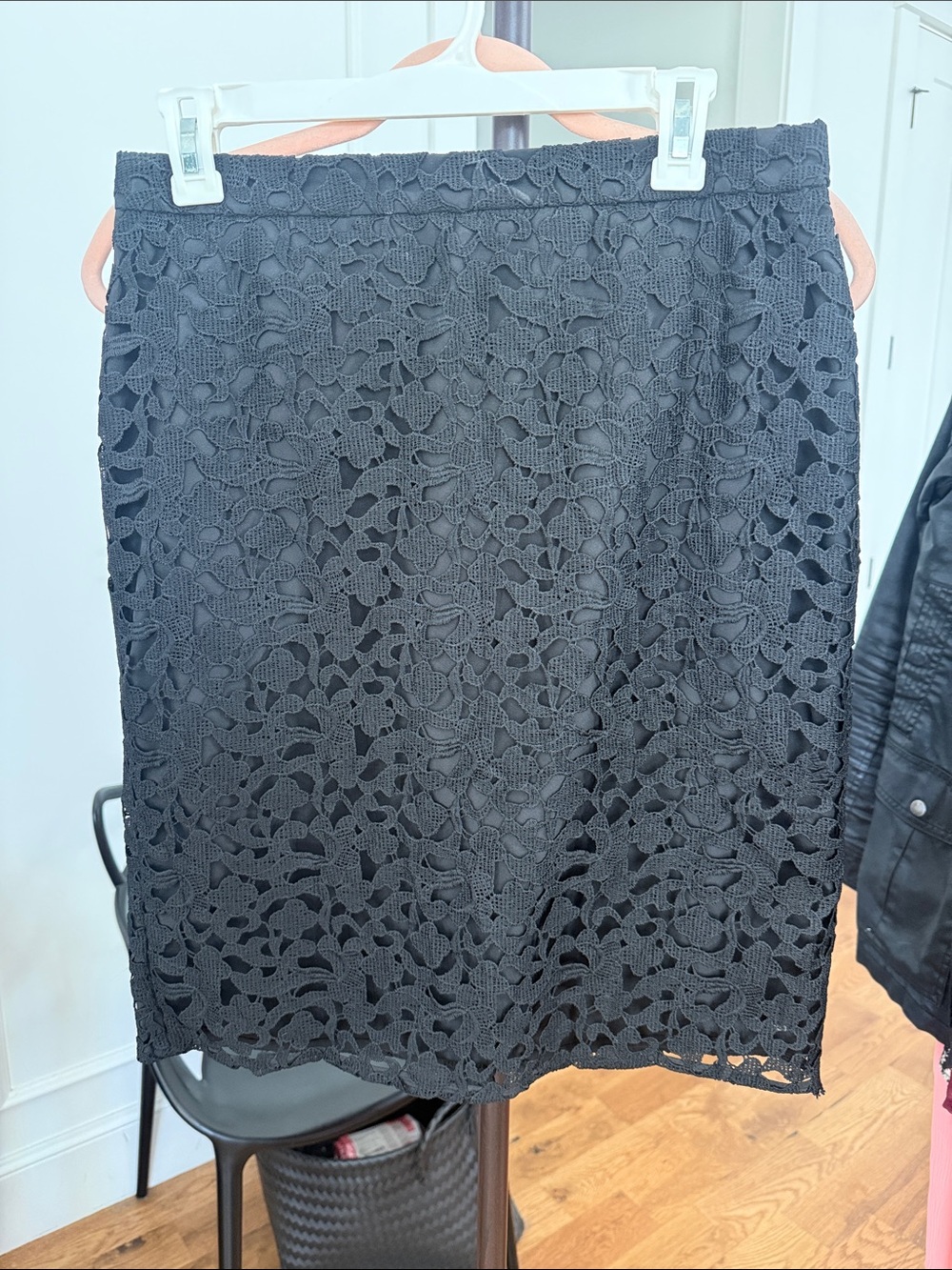 J. Crew Black Floral Lace Pencil Skirt